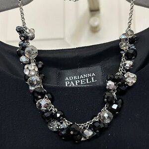 Adrianna Papell Black Asymmetrical Sleeveless Sheath Dress sz 4 with Necklace